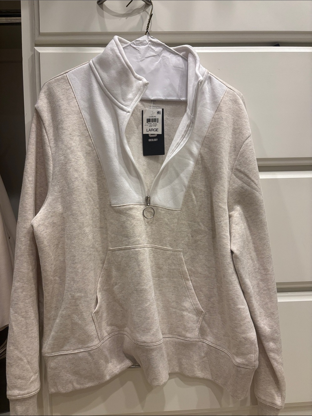 NWT Ideology Women’s Half-Zip Pullover in Beige and White